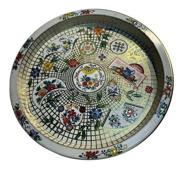 Vintage Daher Decorated Ware England tin round decorative round tray - Picture 3 of 12